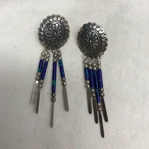 QT Quoc Turquoise Co Sterling Dangle Earrings Native American Indian